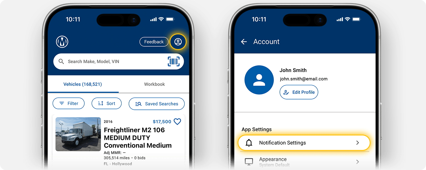 Highlighting notification settings within the account menu
