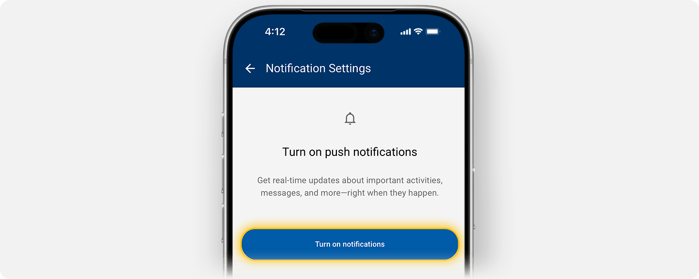 Highlights the button to turn notifications on within the notification settings